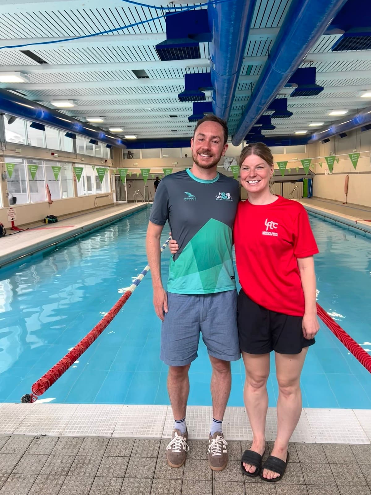 The two coaches at the Tumbl launch event, poolside at Oasis